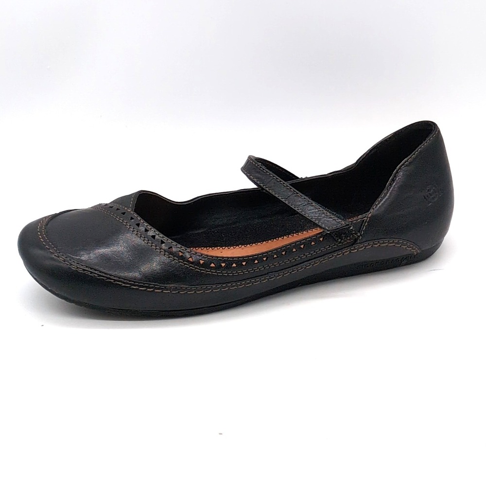 Earth Origins Shoes Womens Drew Black 10 Leather Mary Jane Flats Hook Loop Strap